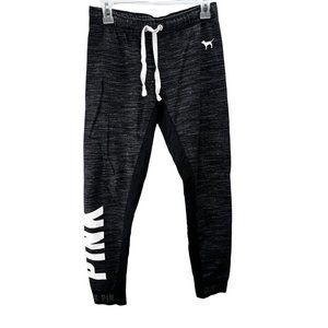 Victorias Secret Pink Joggers size S Charcoal Gray Drawstring Spellout Cuffed